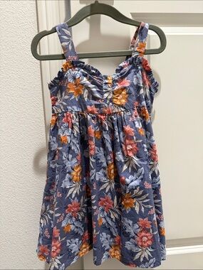 Janie and Jack Blue Floral Dress with Pink and Orange Blooms